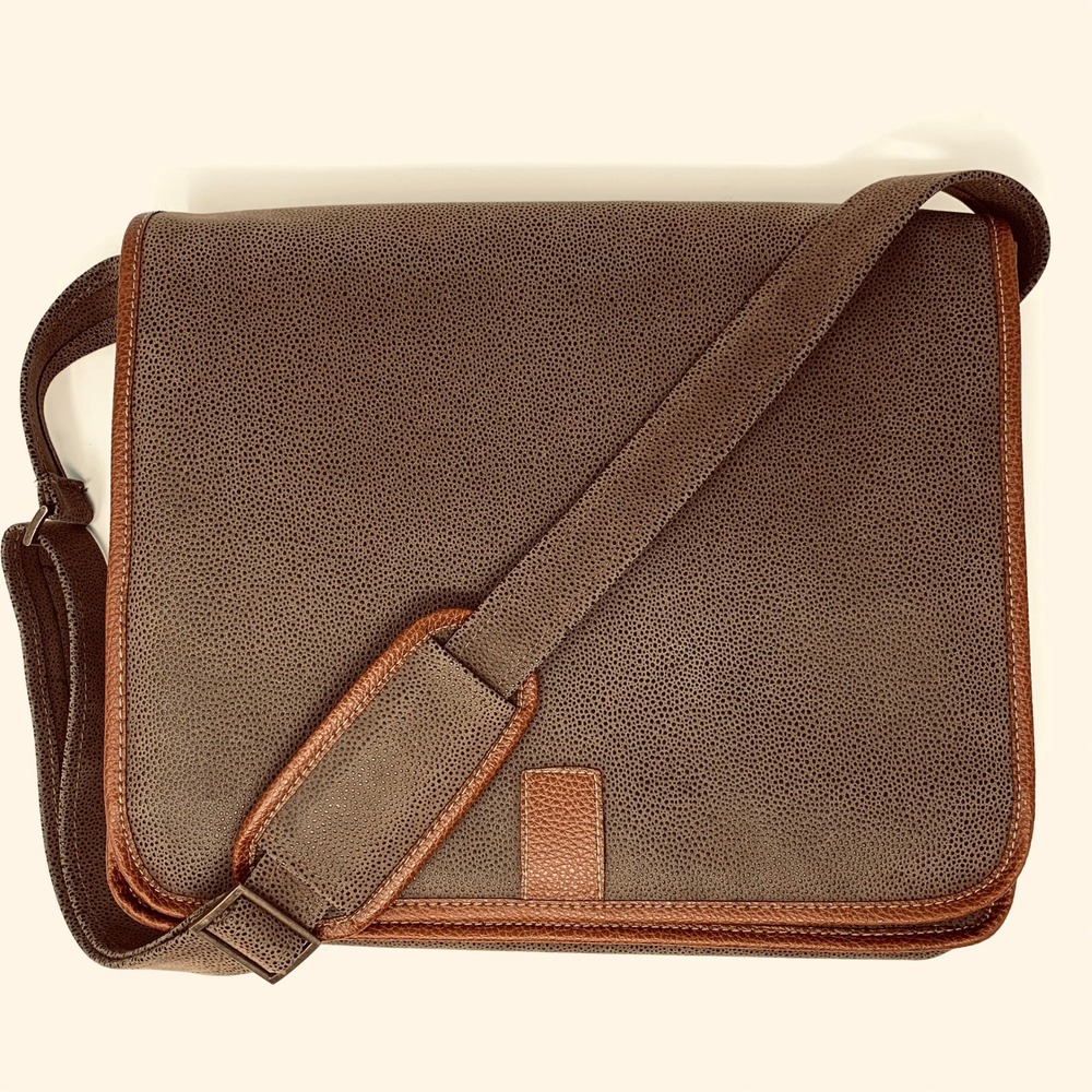 Grey Brown Laptop Case Adjustable Strap Messenger Bag / Briefcase CLEAN!